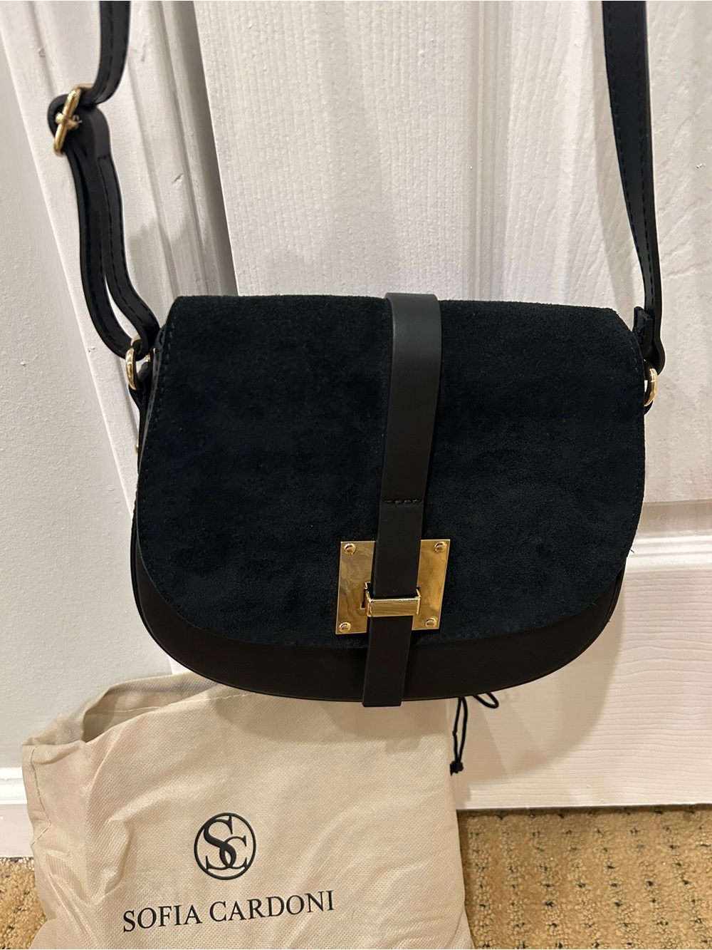 Black Suede Leather Crossbody Bag